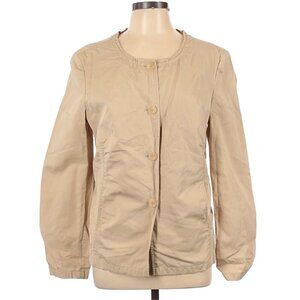 Jil Sander Jacket EU 42 Khaki Ruched Sleeves Neutral Tan Silk Luxury Safari Trip